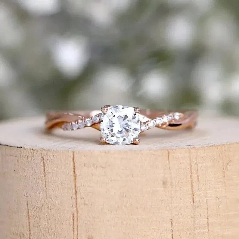 1.60 Ct Cushion Cut White Diamond Lab-Created Wedding Ring 14K Rose Gold FN