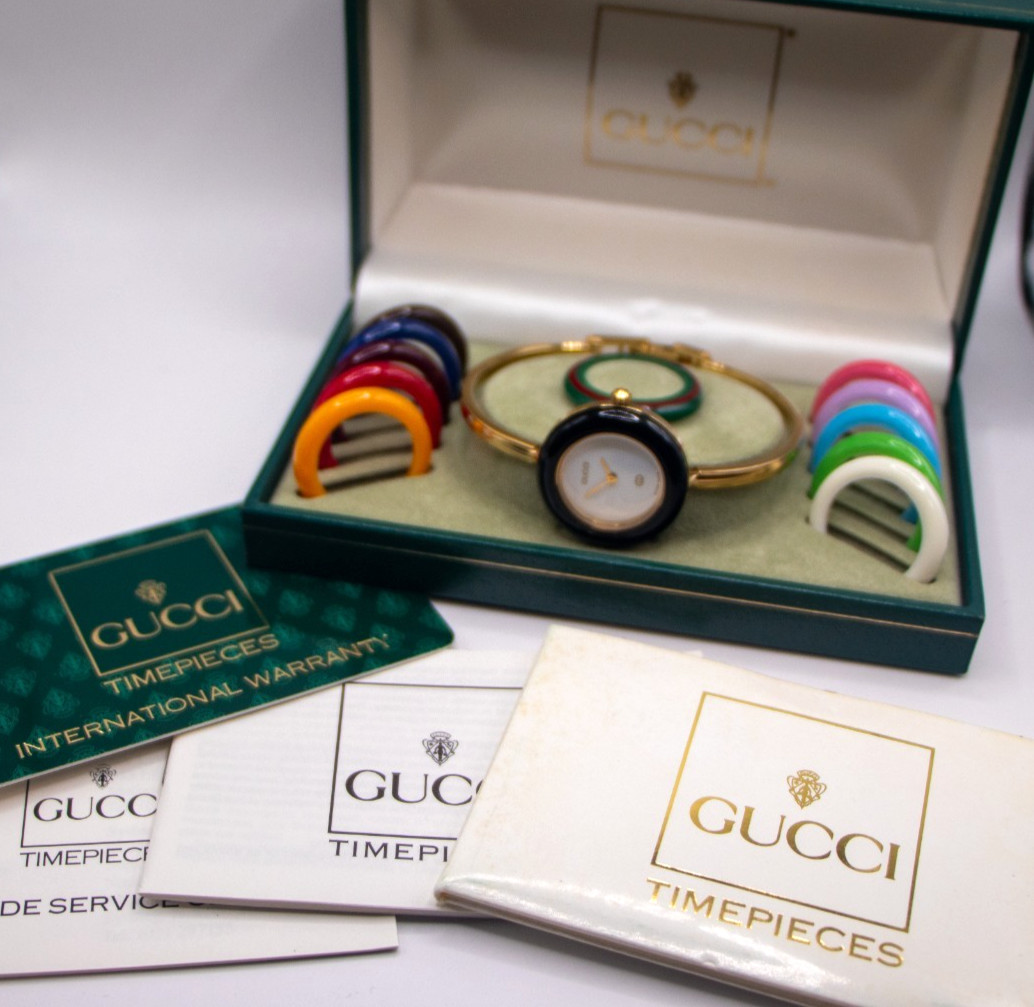 [TOP MINT]GUCCI Change Bezel 11/12.2 1100L Gold Vintage Quartz with Box ＆ Paper