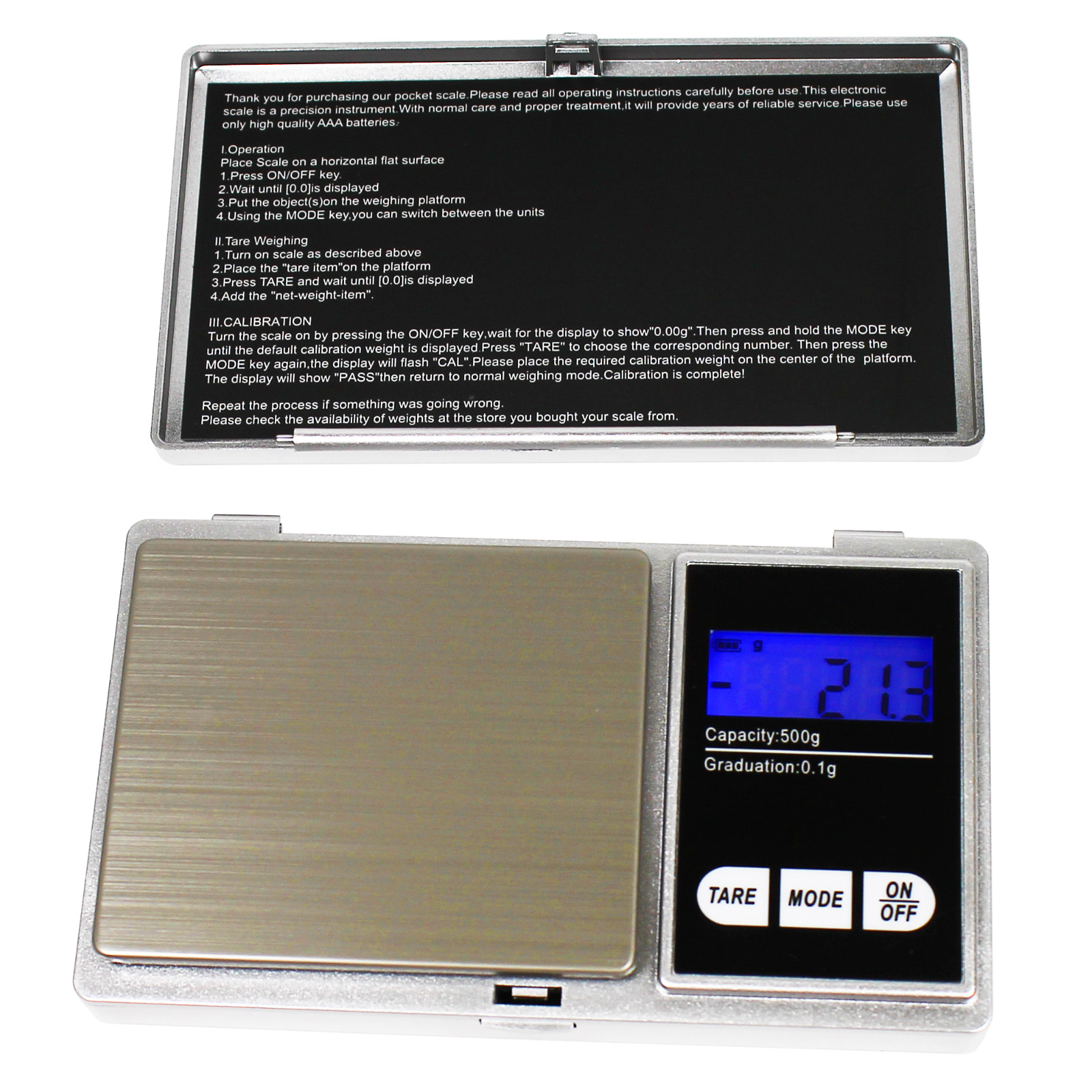 500g x 0.1g Digital Pocket Scale .1g Precision – portable – Silver – CS500