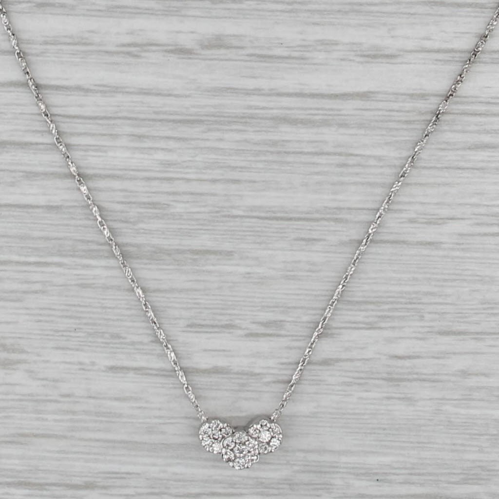 0.23ctw Diamond 3-Cluster Pendant Necklace 14k White Gold 18″ Bar Links