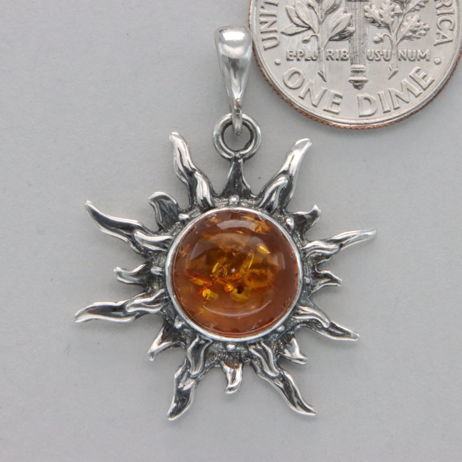 Cognac / Brown BALTIC AMBER Sun Star Pendant 925 STERLING SILVER Natural #2417e