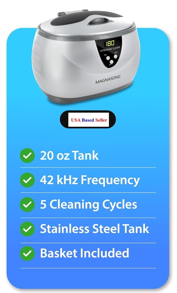 Magnasonic Ultrasonic Cleaner – Digital Timer, 5 Modes, 20oz Tank