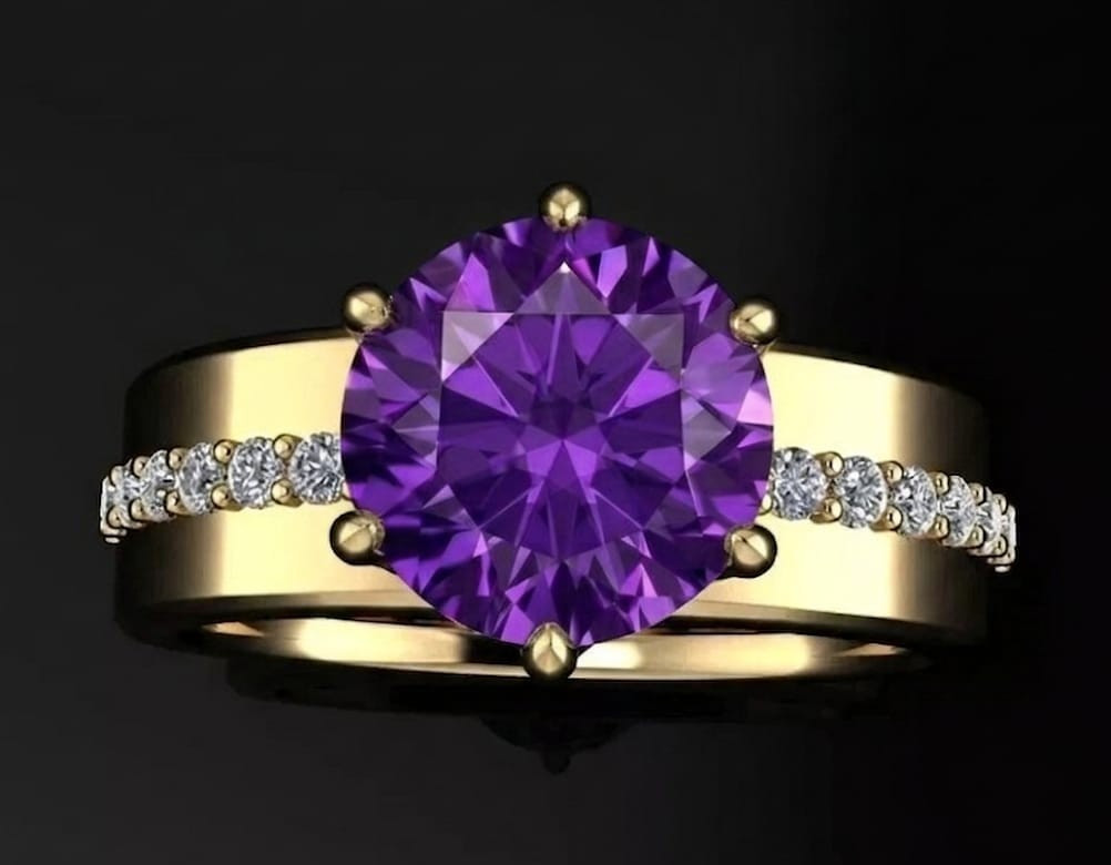 5.00 Ct Certified Round Cut Purple Natural Diamond Ring VVS1 Yellow Gold Finish