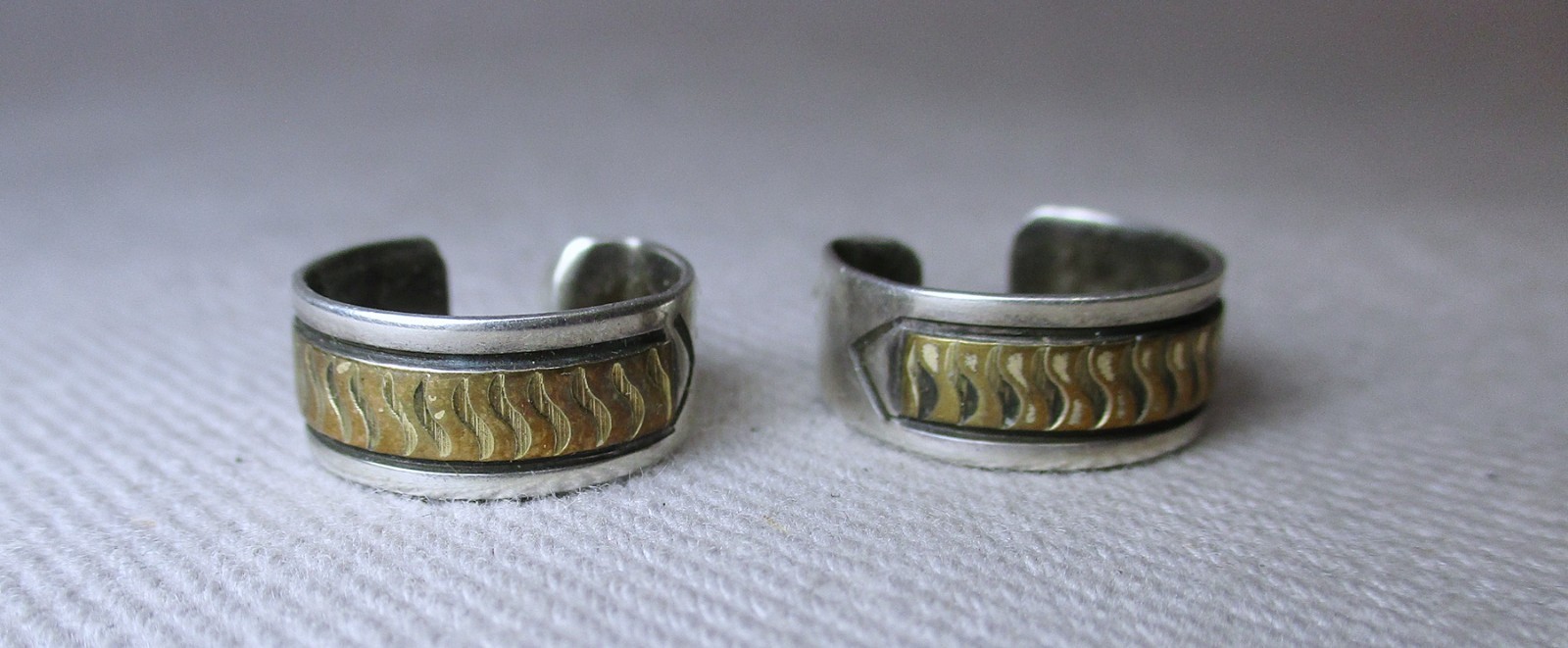 Vintage Brutalist Tooled Sterling & 12K Gold Plate Huggie Loop Earrings