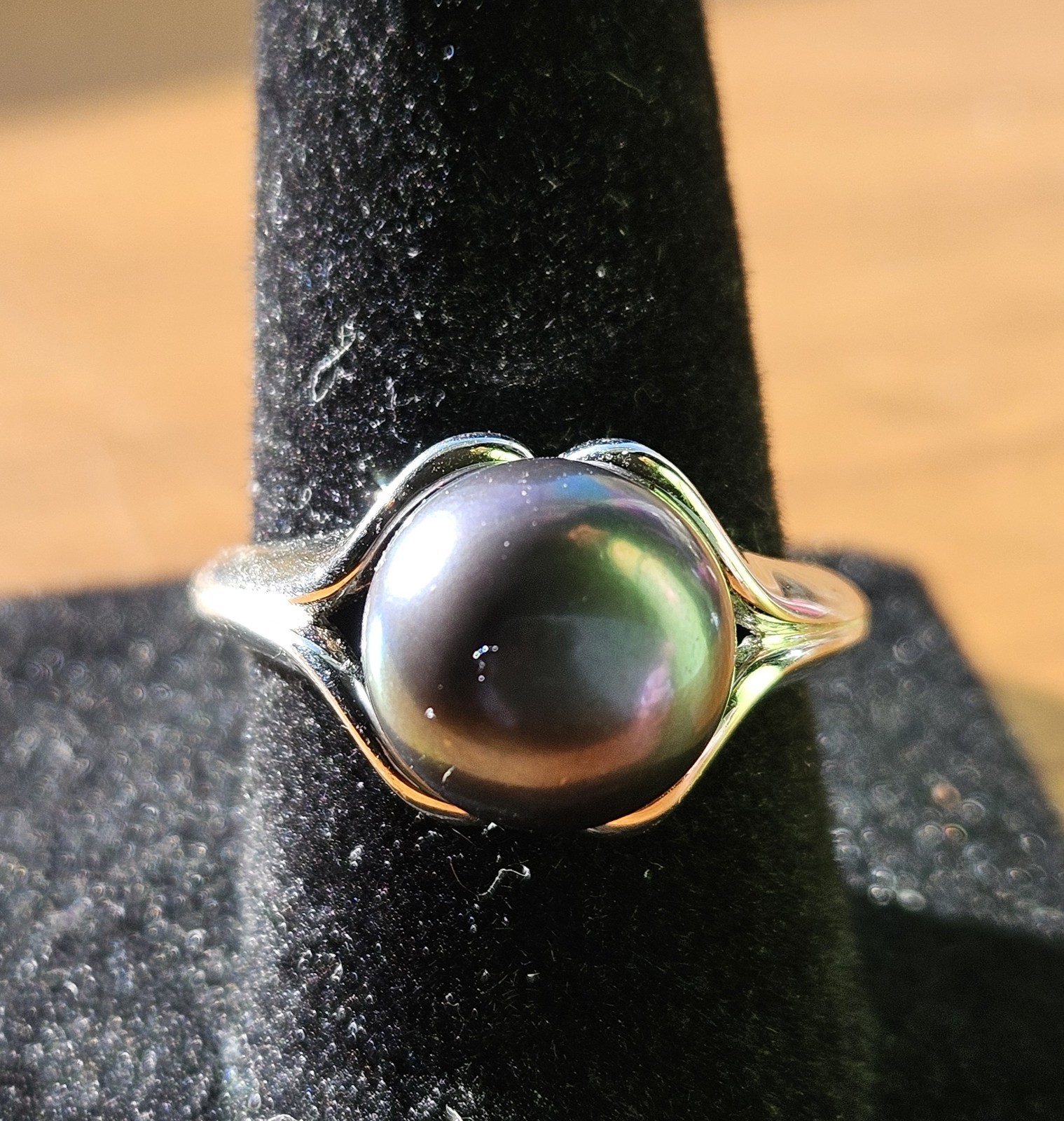 Lucas Lemeth 925 Sterling Silver 10.3mm Peacock Pearl Ring Size 7.5