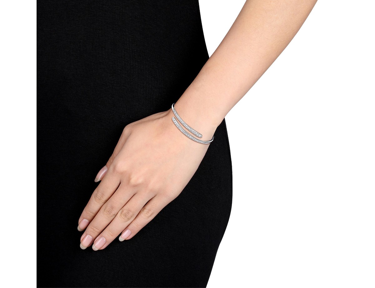 1.66 Carat (ctw) Lab-Created White Sapphire Bangle Bracelet Wrap Sterling Silver