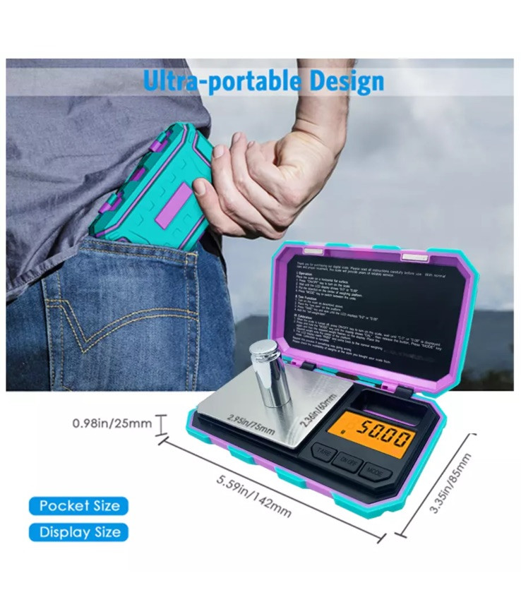 Pink Turquoise Digital Pocket Scale 200g x 0.01g Jewelry Gold Gram Herb Karat