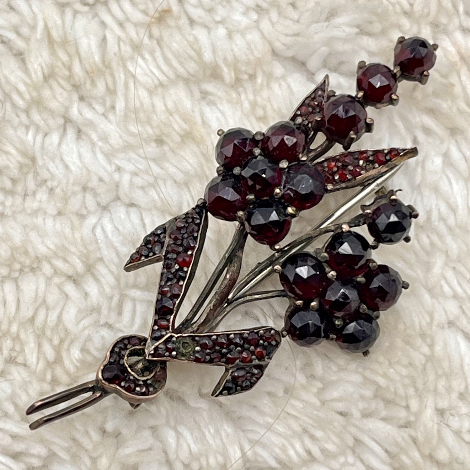 Antique Bohemian Garnet Brooch Flower Pin Tube Hinge C Clasp AS IS 2.25″
