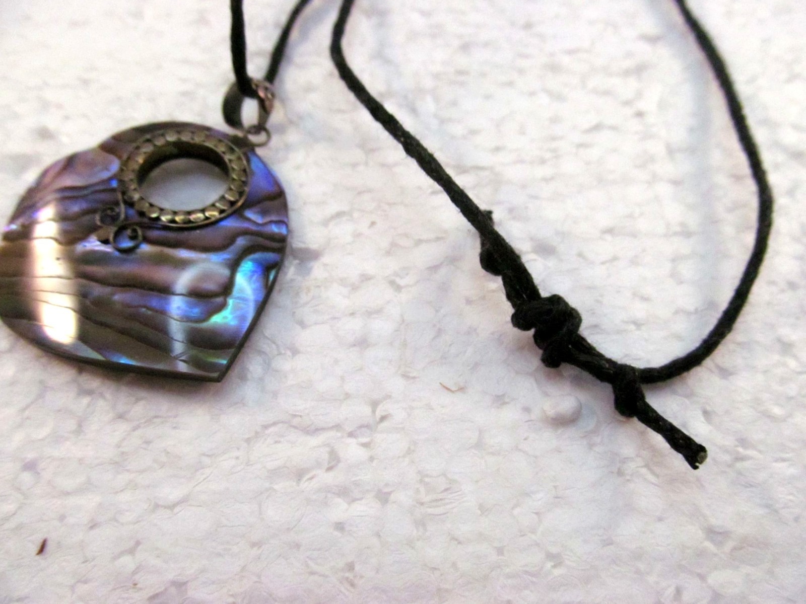 Abalone Heart Shell Sterling Silver Pendant Necklace on Adjustable Cotton Cord
