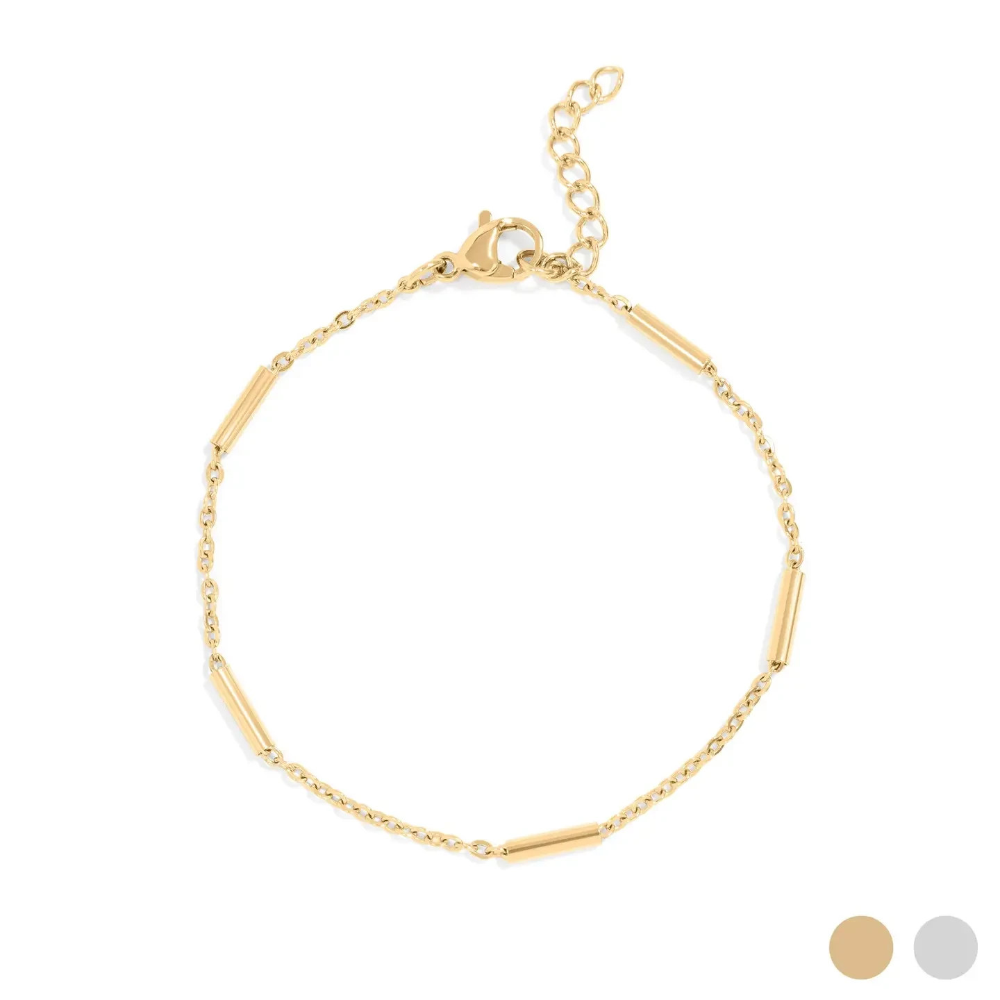 18K Gold Pvd Stainless Steel Satellite Bar Chain Bracelet 6.5+1″