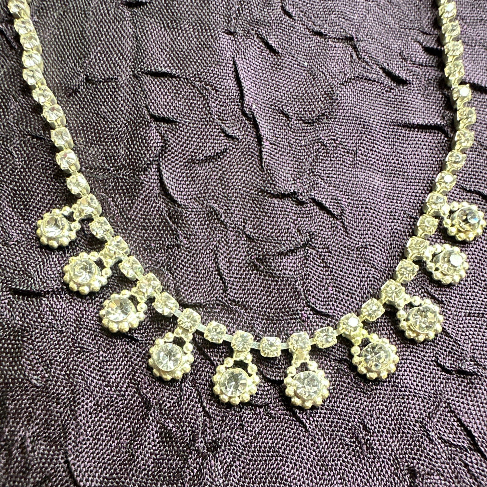 Silver Clear Crystal Rhinestone Round Drop Charm Necklace Adjustable