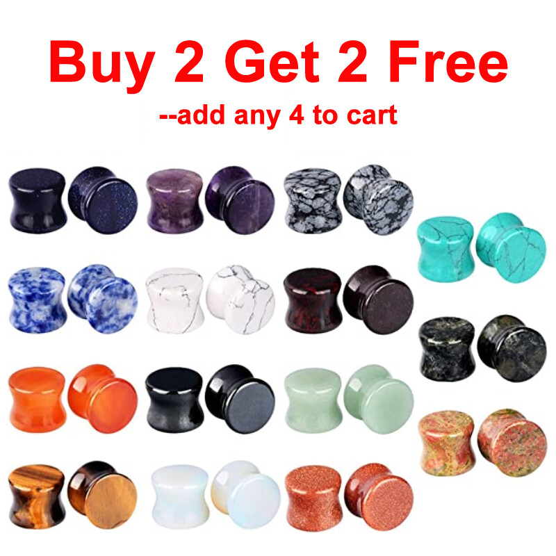 1 PAIR Organic Natural Stone Ear Gauges Double Flared Ear Plugs Piercing 2g-5/8″