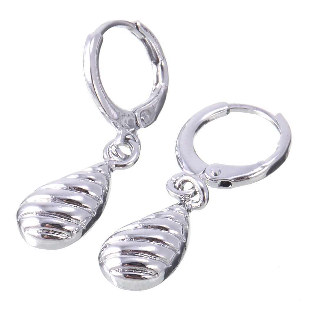 Cute New 14K White Gold Filled Teardrop Mini Leverback Hoop Dangle Drop Earrings