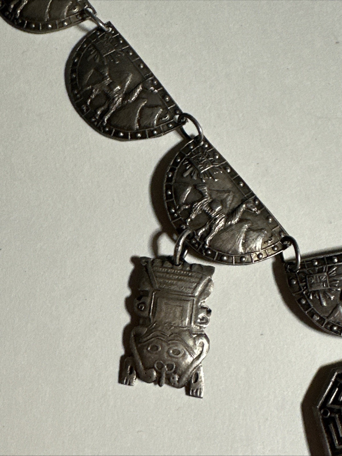 Vintage MRT Peru 925 Sterling Silver Llama Inca Warrior Link Necklace 18”