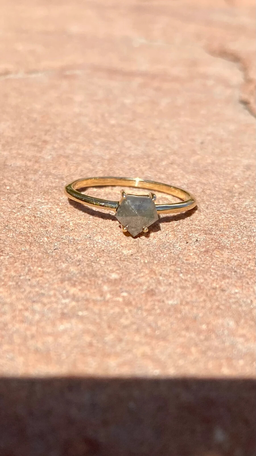 Pentagon Salt and Pepper Diamond Ring Handmade 14K Gold Anniversary Geometric