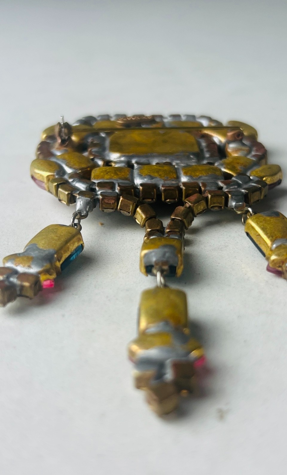 Vintage Bijoux MG Beautiful Czech Glass Rhinestone Brooch with Dangles