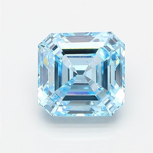 3.01 Ct Square Emerald Shape Fancy Vivid Blue Lab-Created Center VS1 Diamond IGI