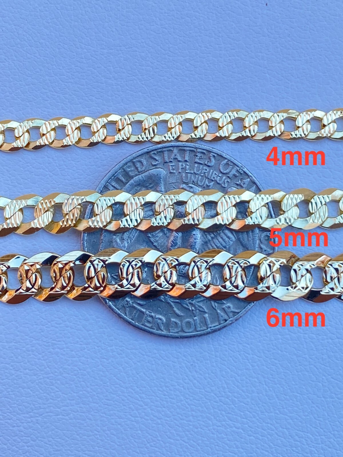Cadena CUBANA De Plata De Ley 925 Bañada En Oro De 14K Corte Diamante de 4-11MM
