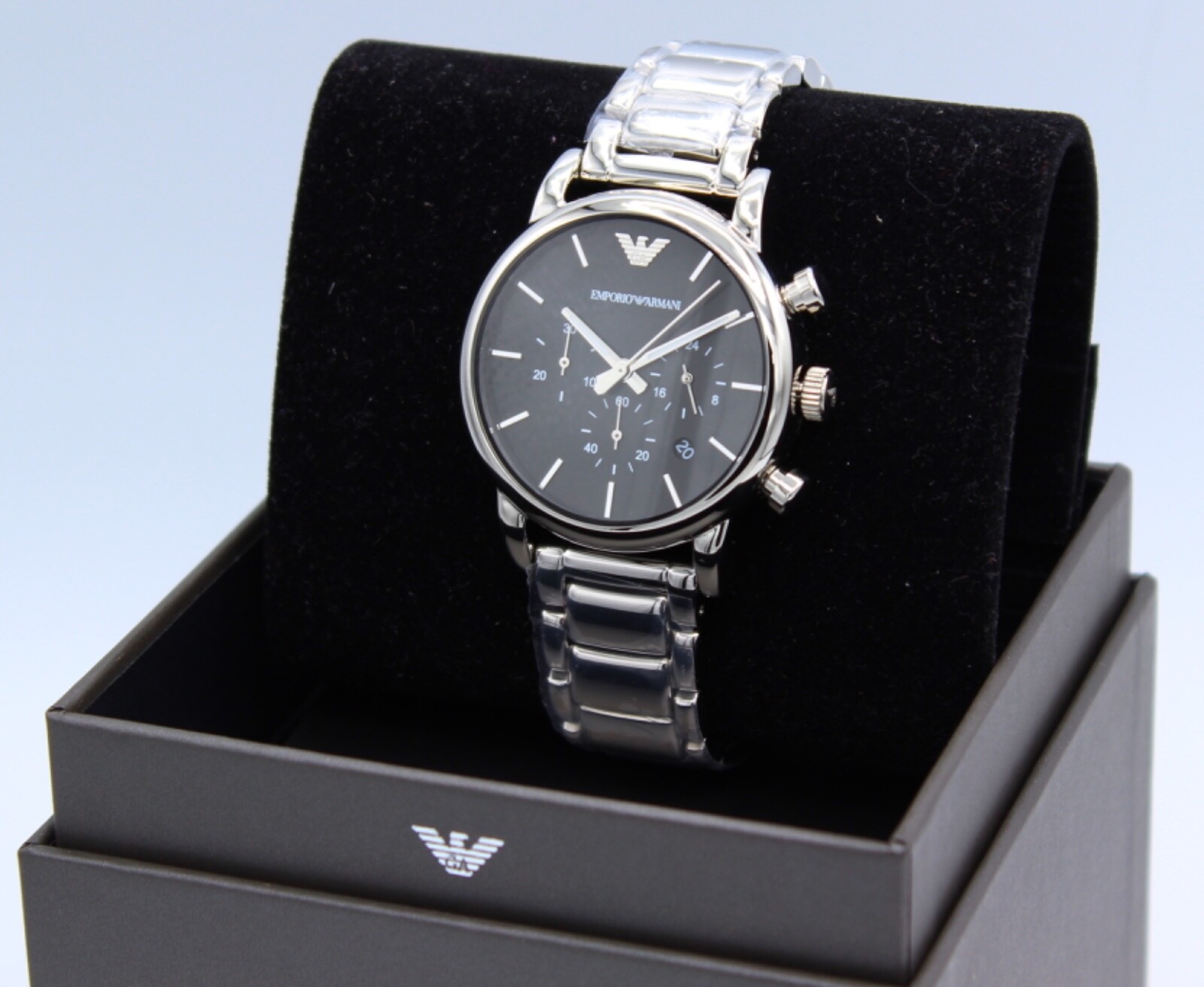 NEW AUTHENTIC EMPORIO ARMANI LUIGI BETA CLASSIC SILVER BLACK MEN’S AR1853 WATCH