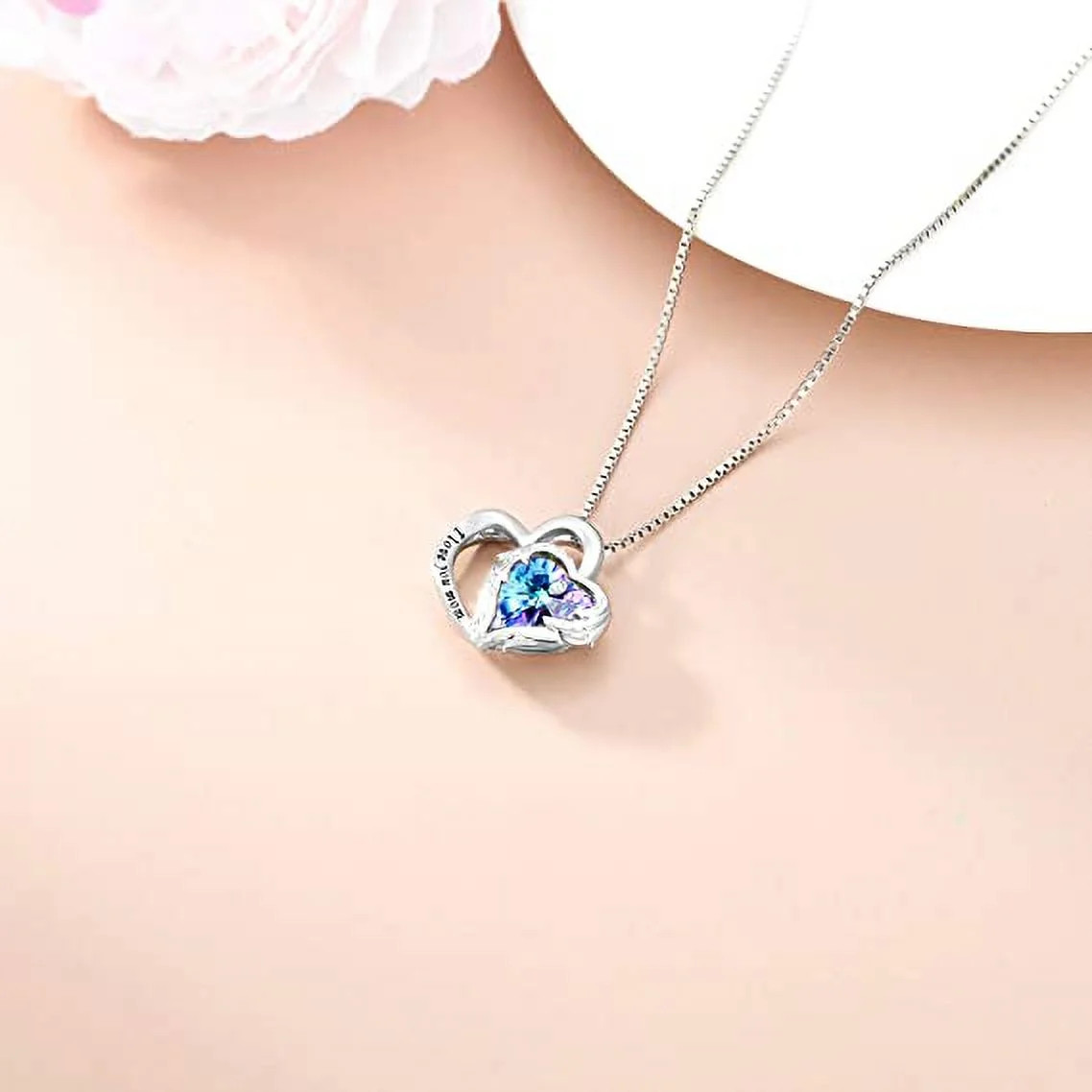 925 Sterling Silver I Love You Mom Heart Necklace with Austrian Crystals Gifts f