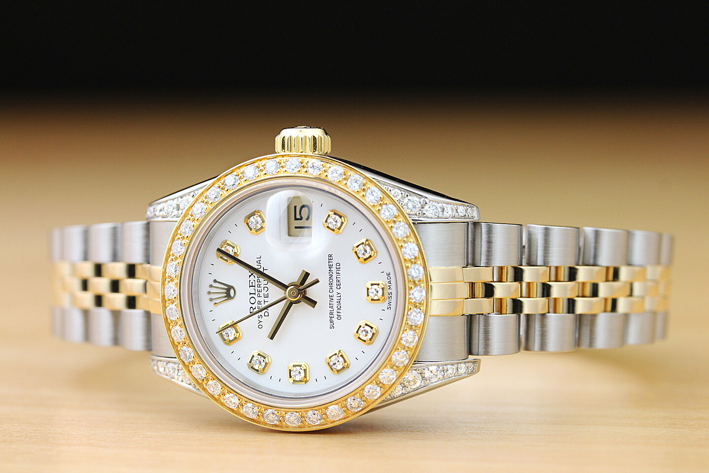 LADIES ROLEX DATEJUST 2-TONE QUICKSET DIAMOND DIAL, BEZEL, & LUGS WATCH