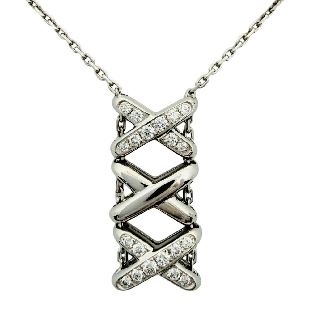 Authentic CHAUMET Liens d’Amour Necklace Diamond 18K White Gold 65.5cm