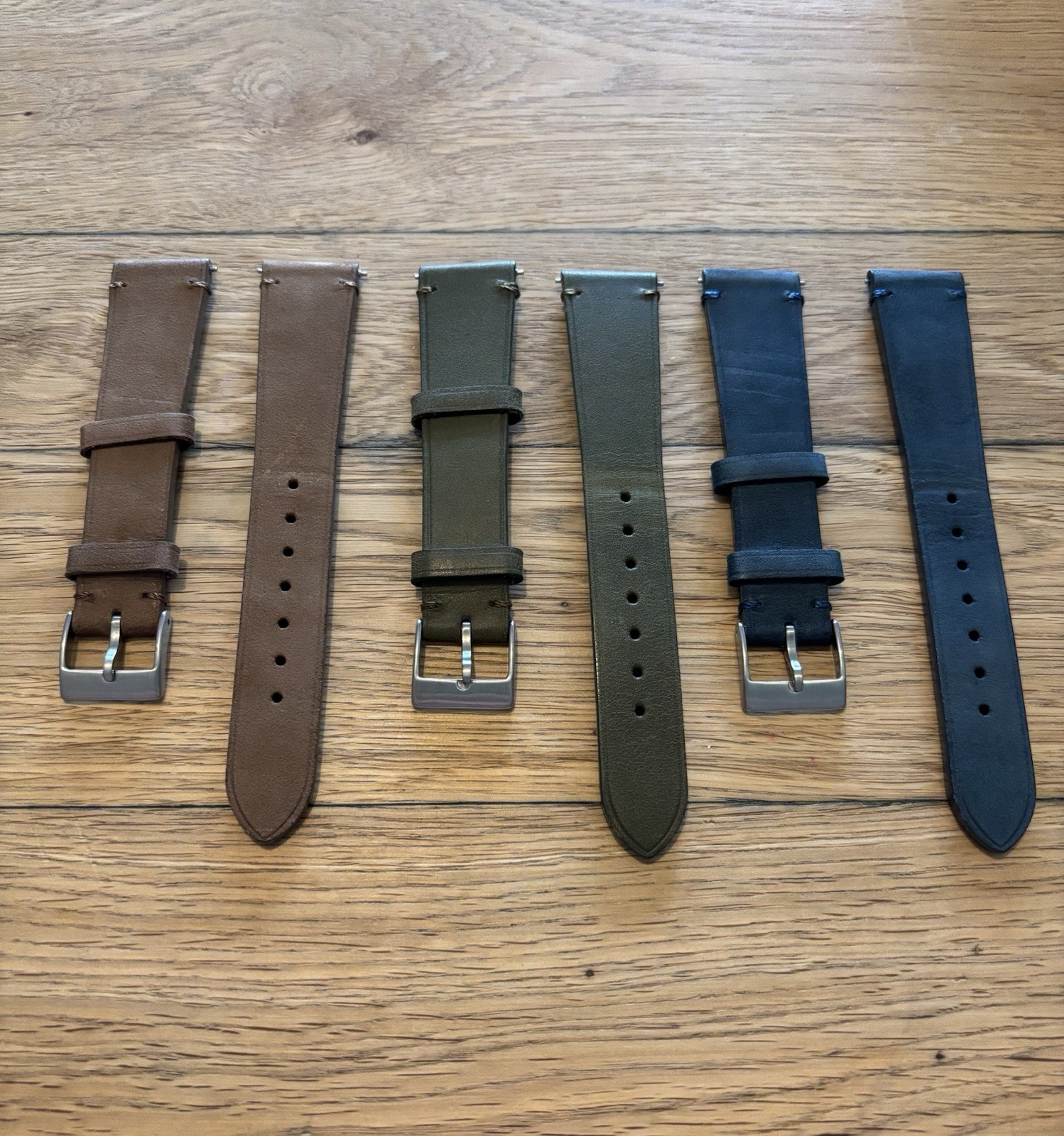 Lot of 20mm Dassari Oiled Nubuck Watch Straps, Brown Green & Blue
