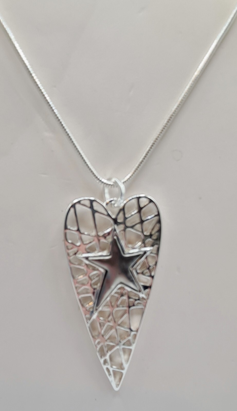 Silver Star in Heart 3″ Stainless Steel Extra Long Necklace 34-37″ Gift