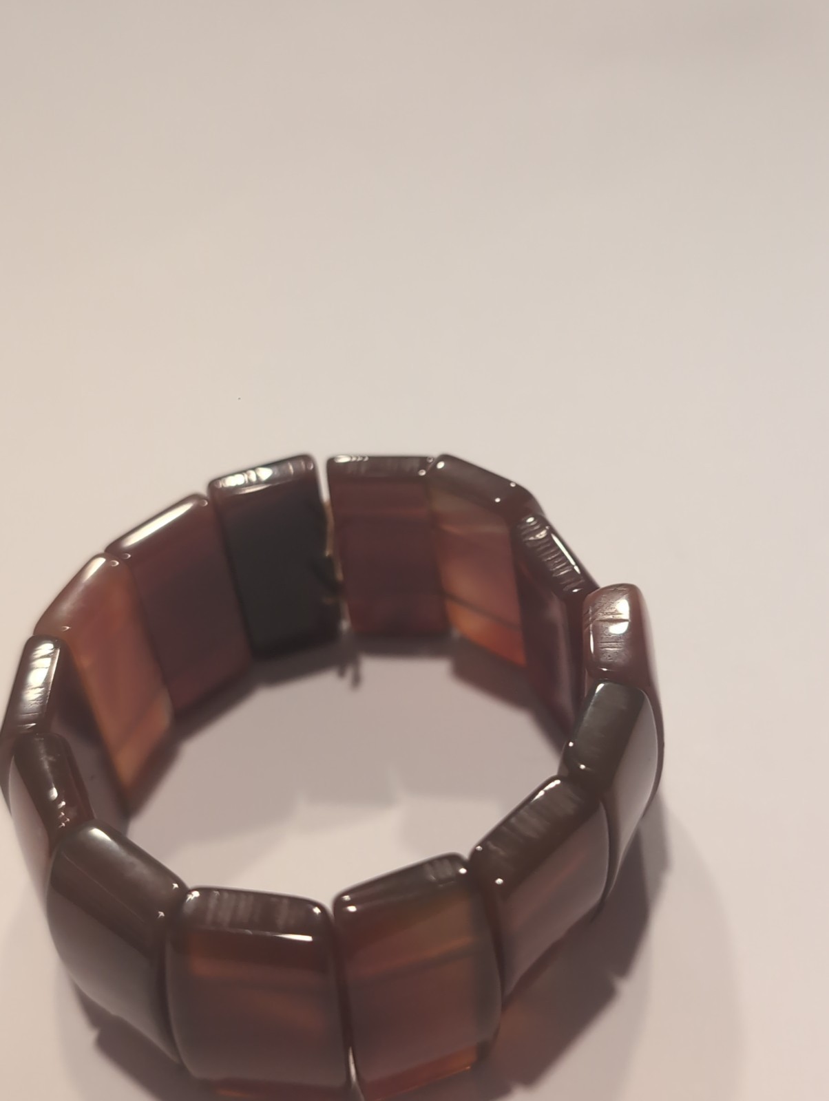 Vintage Natural Red Carnelian Agate Stretch Panel Bracelet Orange Brown Stone