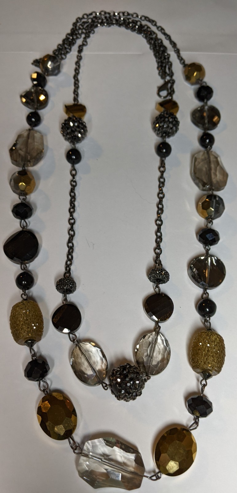 Women Necklace 2 Strand Black Gray Yellow Beads Stone Costume Jewelry Statement