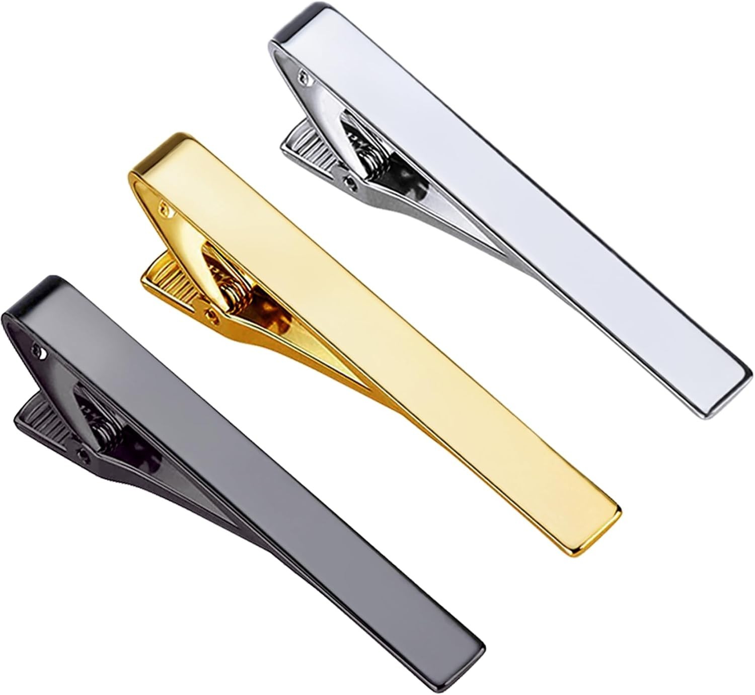 Classic 3 Pack Tie Clips – Gold, Silver & Black Matte Finish for Every Occasion