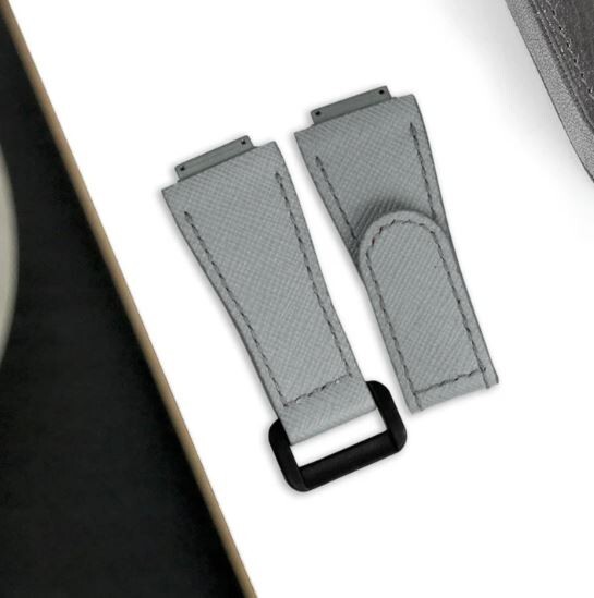 Gray Saffiano Leather Watch Band Strap Fits Richard Mille RM011 RM030 RM010