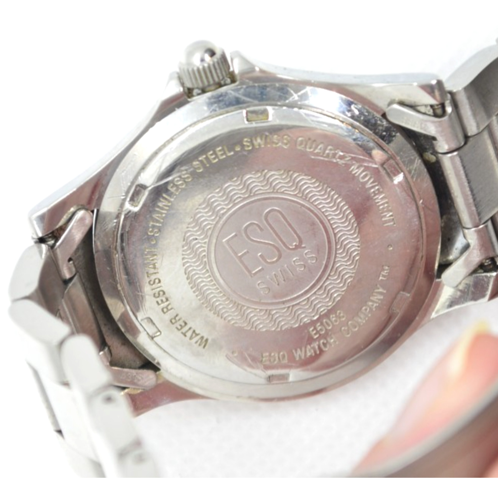 ESQ Swiss Men E5063 Dress Formal Silver Tone Quartz Watch New Battery #503