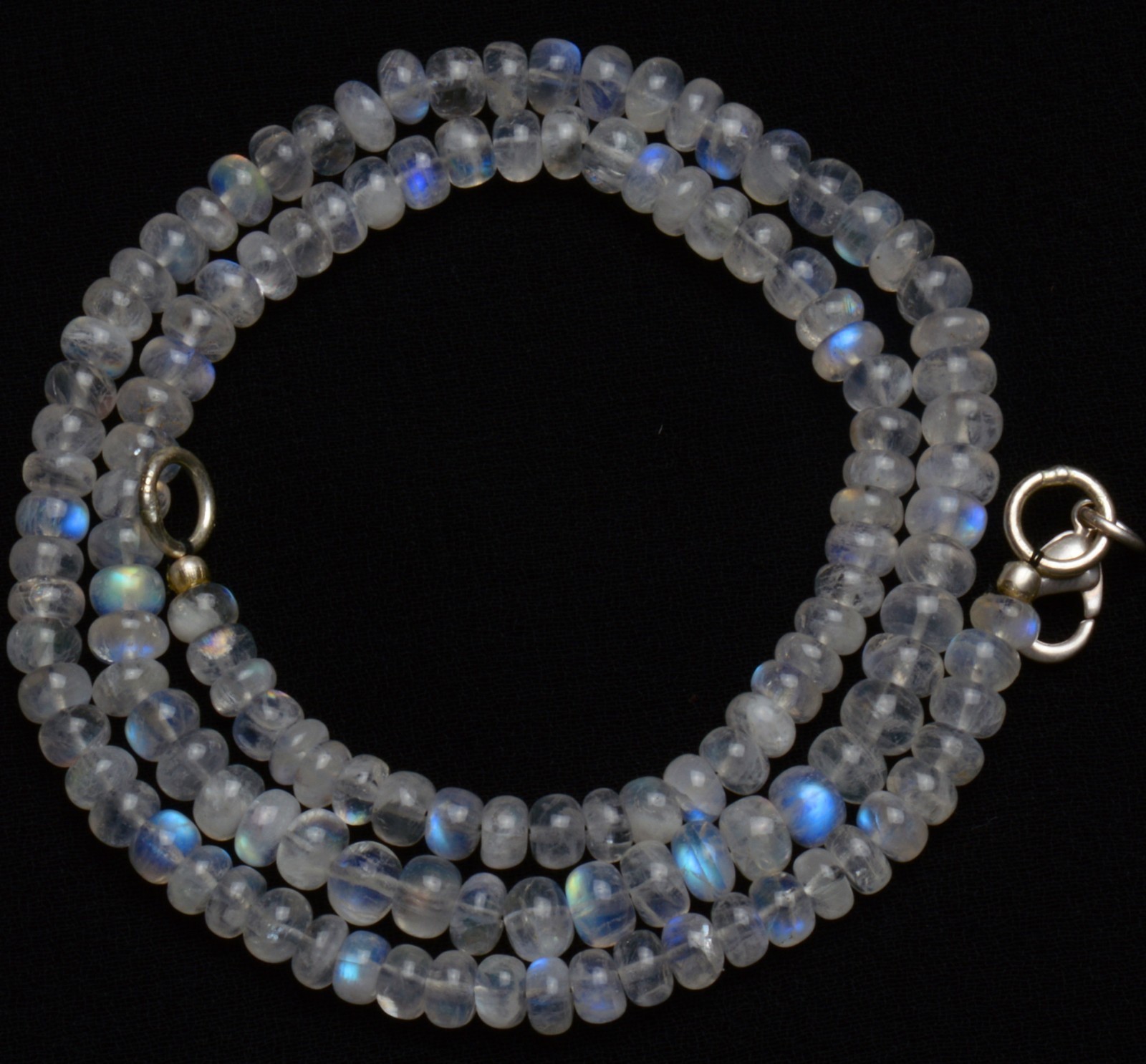 Natural Gem Strong Blue Fire Rainbow Moonstone 5.5MM Rondelle Beads Necklace 17″