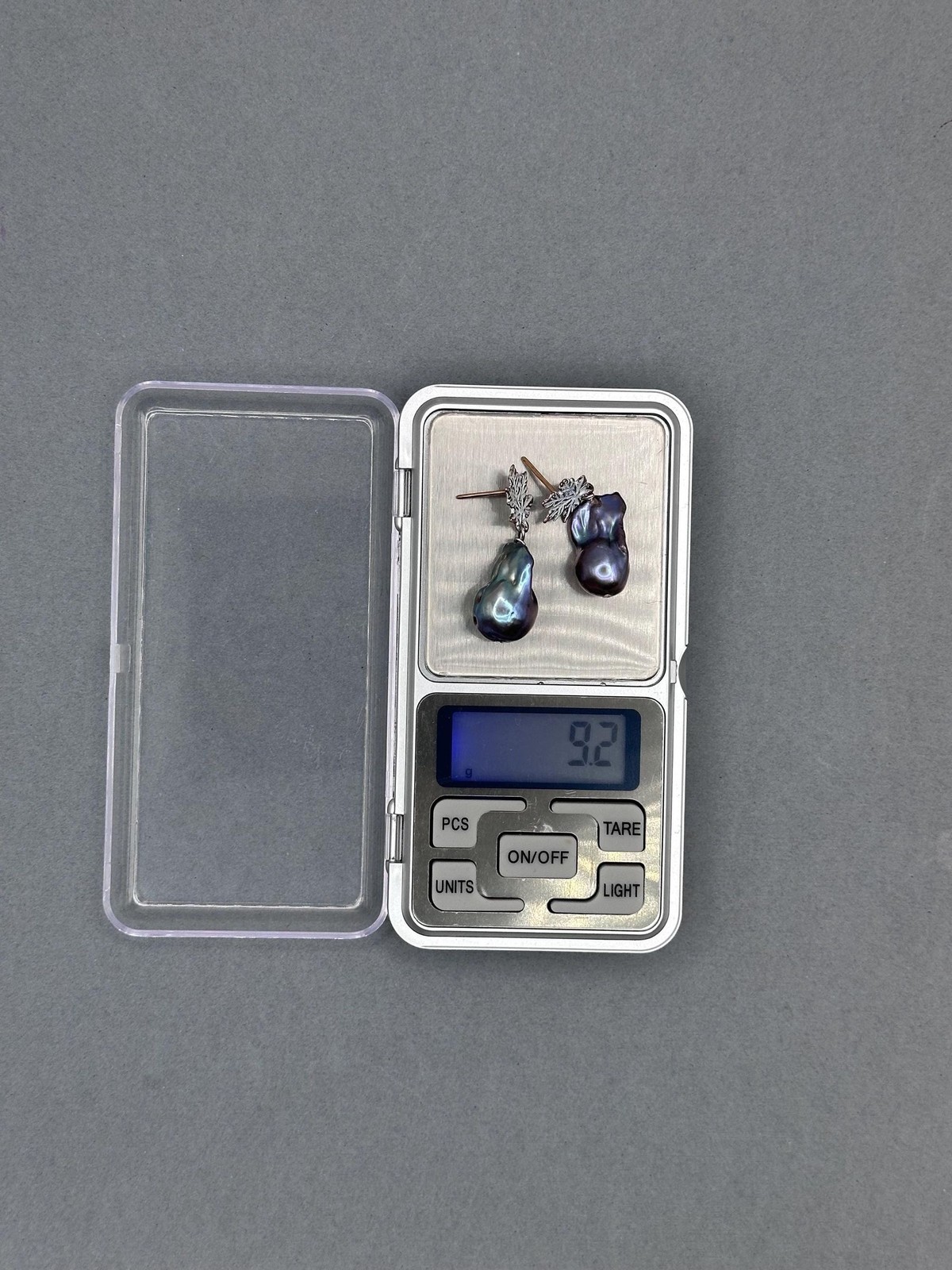 12mm Black Peacock Baroque Pearl Leaf Stud Earrings White Patina Bronze Handmade