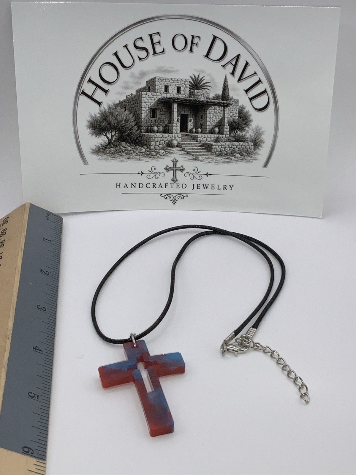 House Of David Fire And Sky Color. Handmade Cross Necklace One Of A Kind