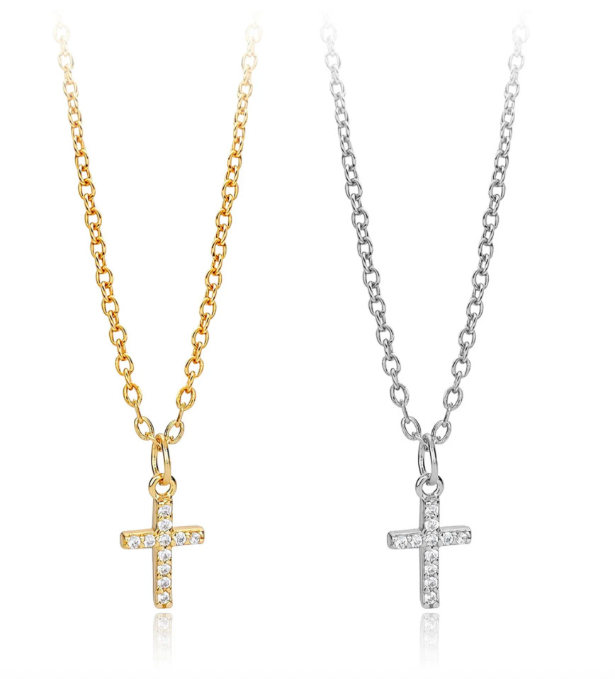 925 Sterling Silver Cross Necklace With Cubic Zirconia Dainty Pendant/Chain