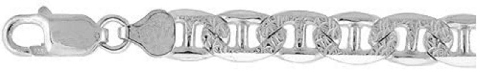 Sterling Silver D/C Flat Mariner Link Chain Necklace Bracelet Italy 8mm, 7″-30″