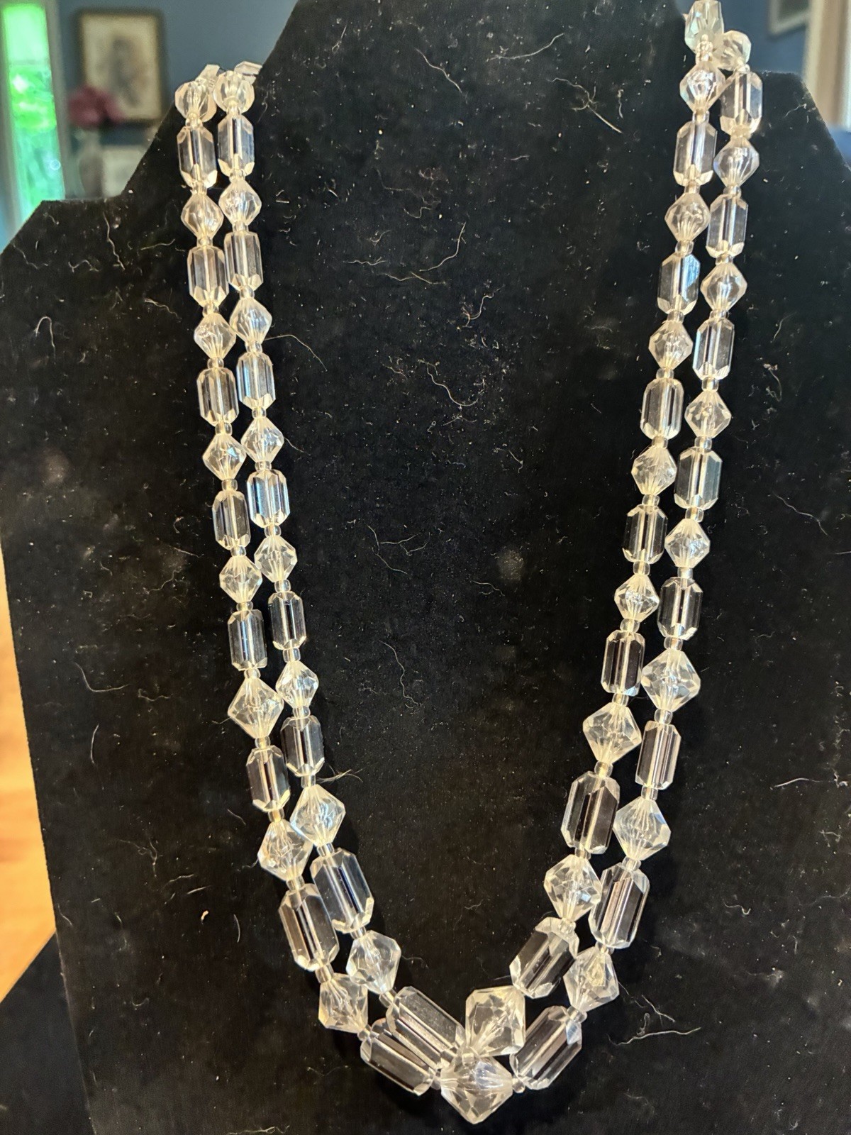 Vintage Crystal Bicone Bead Double Strand Western Germany Necklace Barrel Clasp