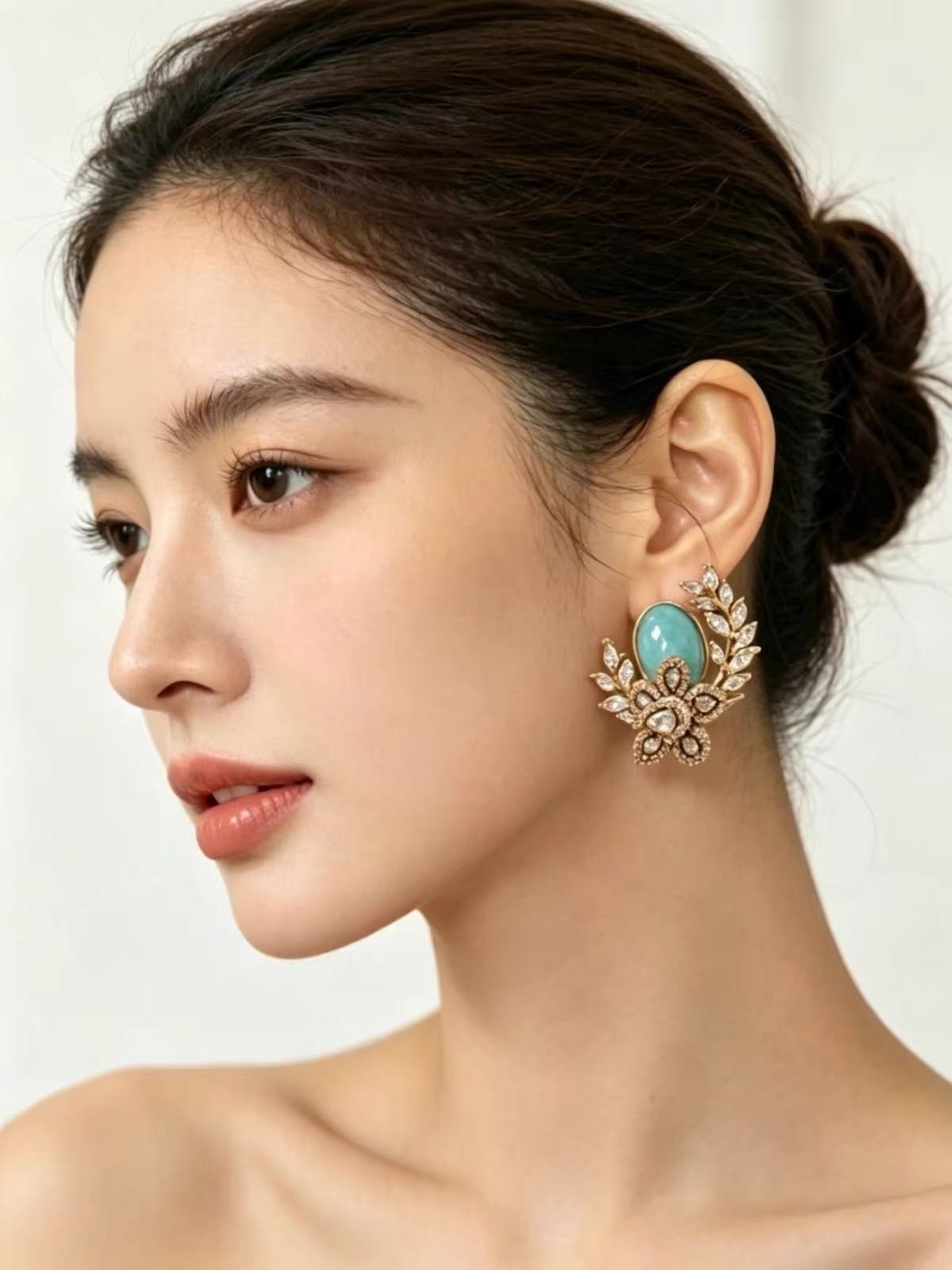 Turquoise Floral Earrings Vintage Gold Crystal Statement Luxury Jewelry Gift