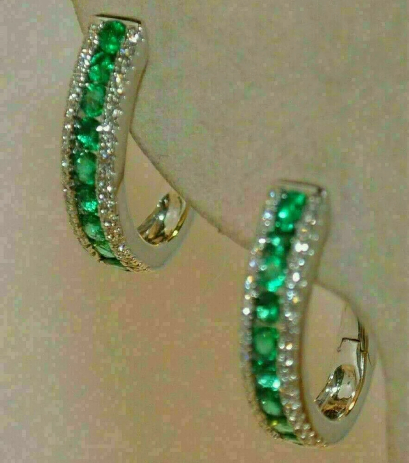 2Ct Round Cut Lab Created Emerald & Diamond Hoop Earrings 14K White Gold Plated