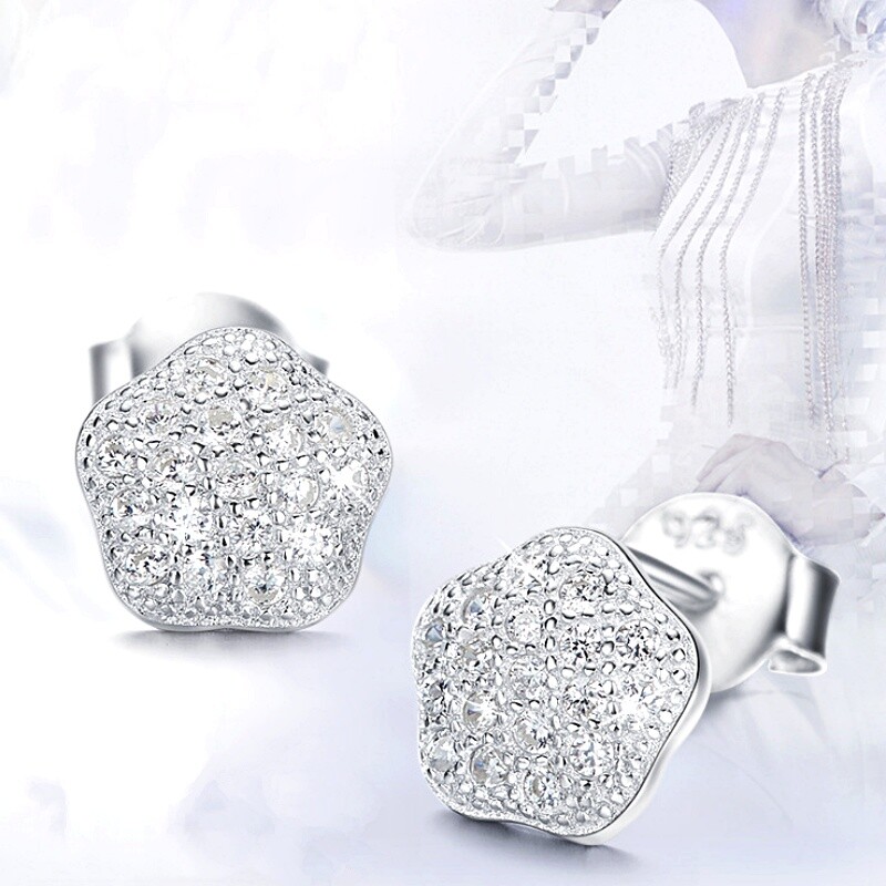 925 Sterling Silver Made With Swarovski Element Sliver Slim Star Stud Earrings