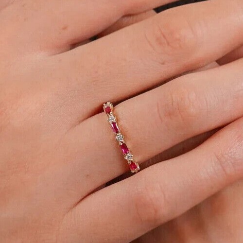 1.23Ct Emerald Simulated Ruby Women’s Wedding Ring 14k Yellow Gold Plated Silver