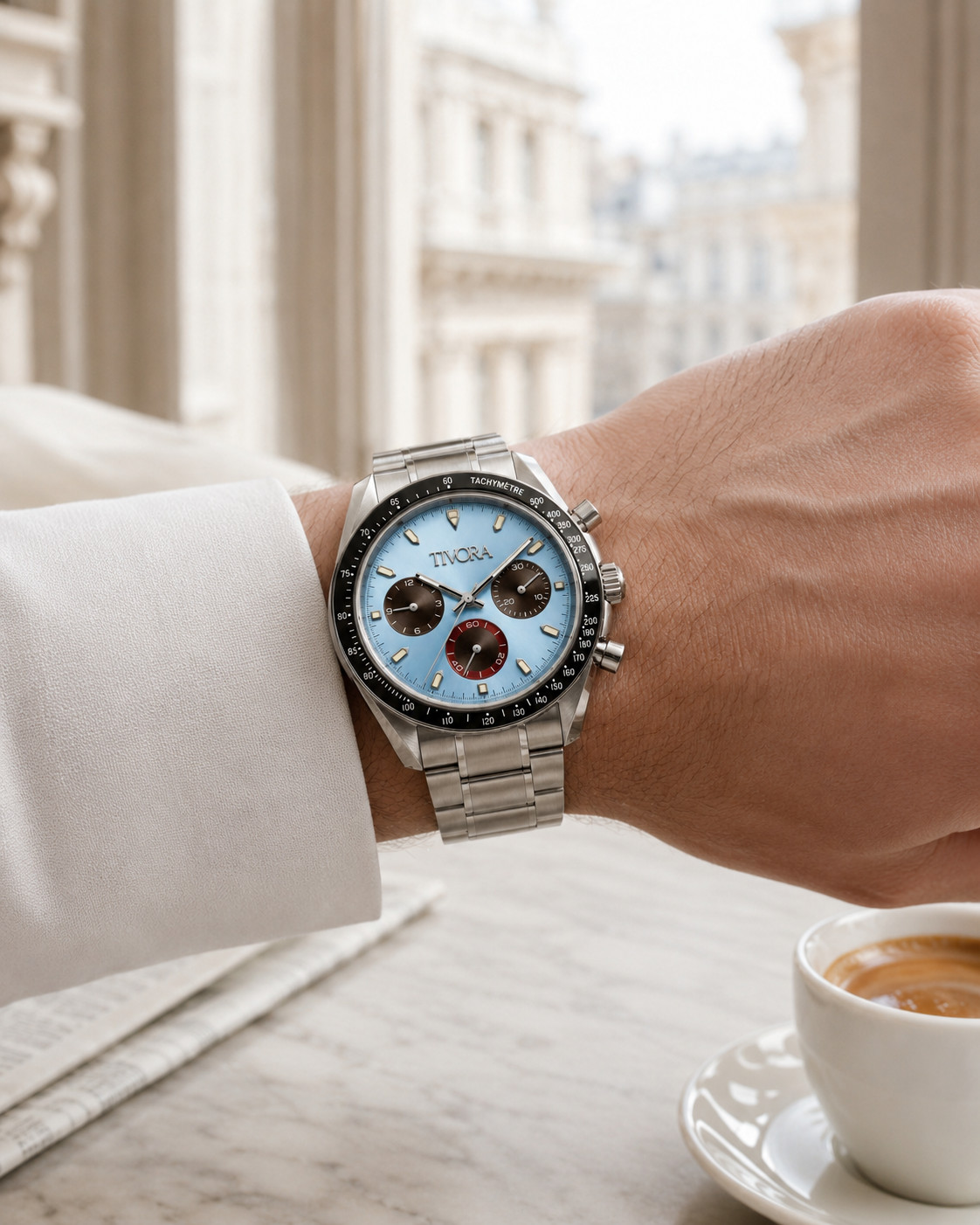 TÍVORÁ Veyron Argent Steel Red Eye Ice Dial – Custom Branded Automatic Chronogra