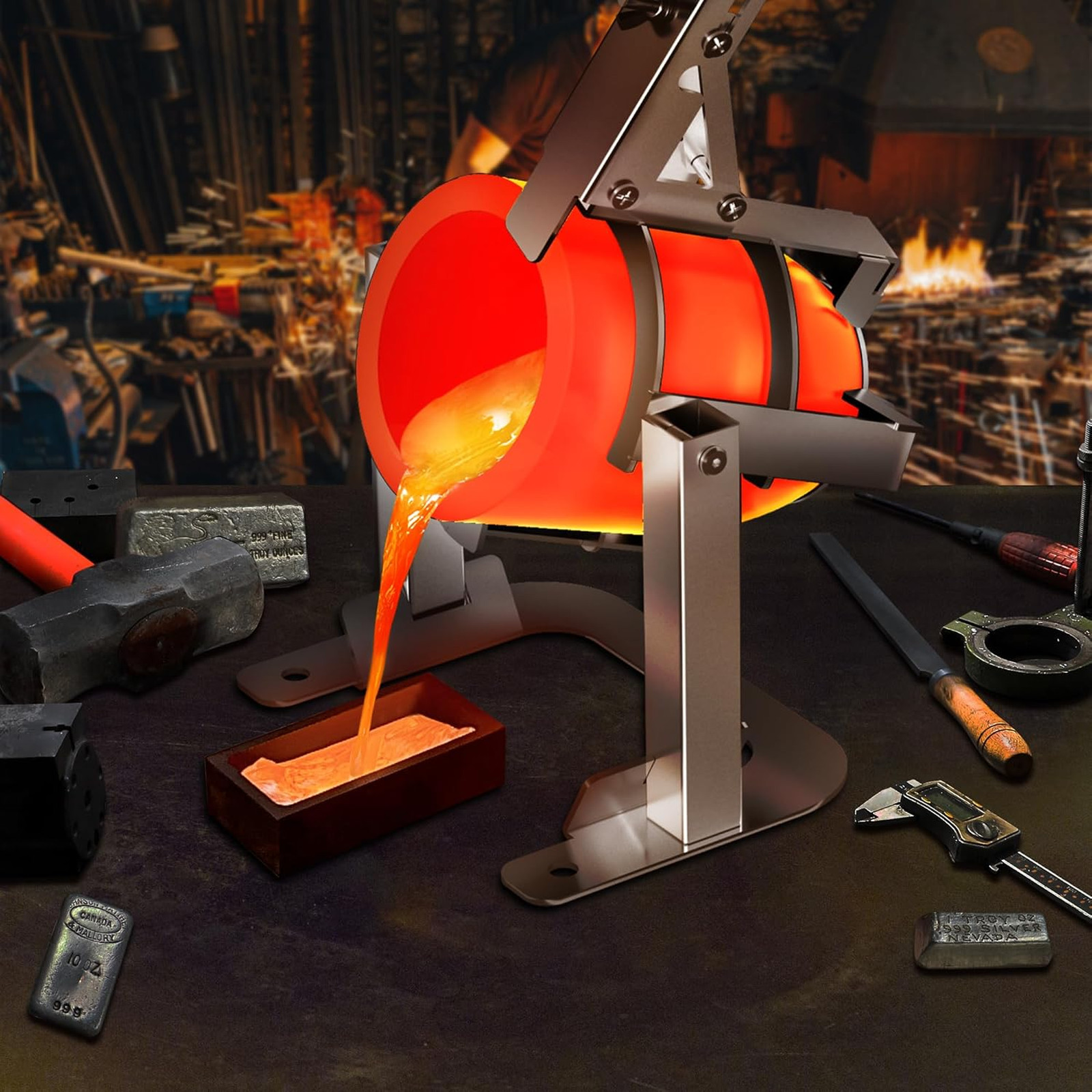 Nelyrho Hand-held Crucible Pouring Tongs with A Graphite Crucible and A Pouring
