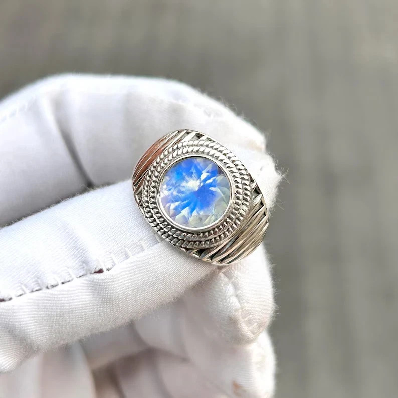 Natural Moonstone Ring 925 Sterling Silver Men’s Statement Handmade Ring