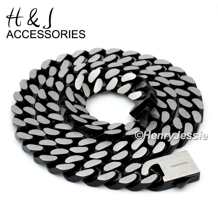 16″-40″Stainless Steel 10mm Black Plated/Brushed Silver Cuban Curb Necklace*N173