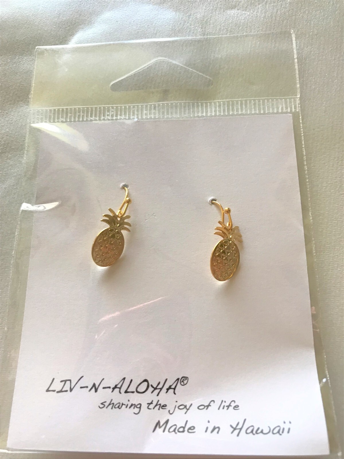 LIV-N-ALOHA Jewelry 18K Gold Dipped Brass Dainty Earrings Oahu Hawaii Pineapples
