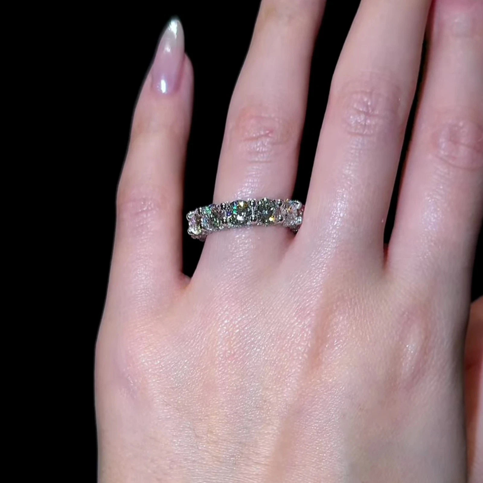 IGI 5.00mm Round Cut Lab Grown Diamond Eternity Wedding Band Ring 14K white Gold