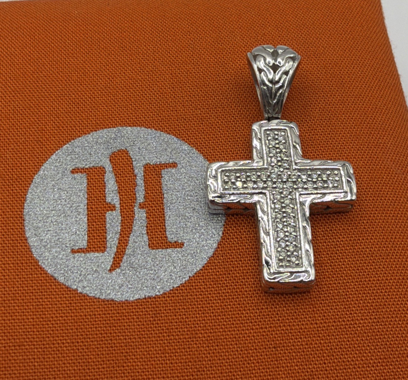 John Hardy Sterling Diamond Cross Pendant 1 1/2 X 3/4”